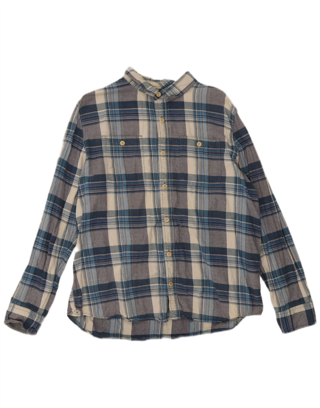 Fat Face Herren-Flanellhemd XL, blau karierte Baumwolle