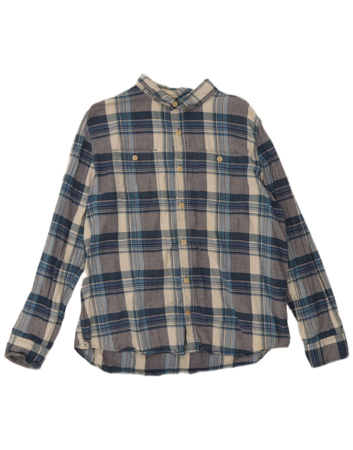 Fat Face Herren-Flanellhemd XL, blau karierte Baumwolle