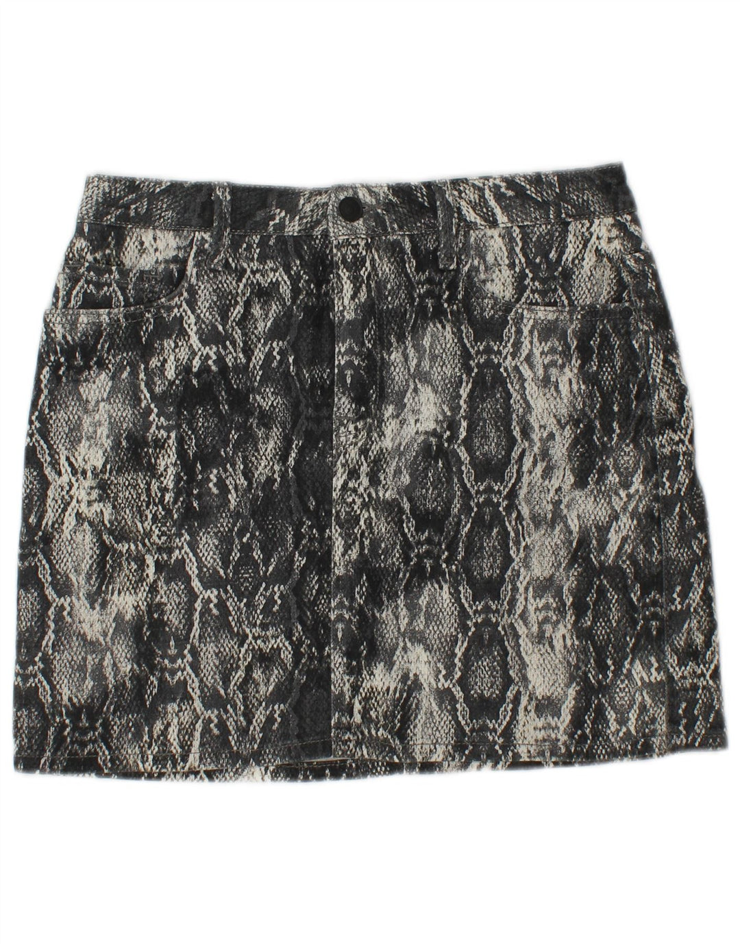 ZARA Damen Minirock Medium W30 Graue Baumwolle mit Animal-Print