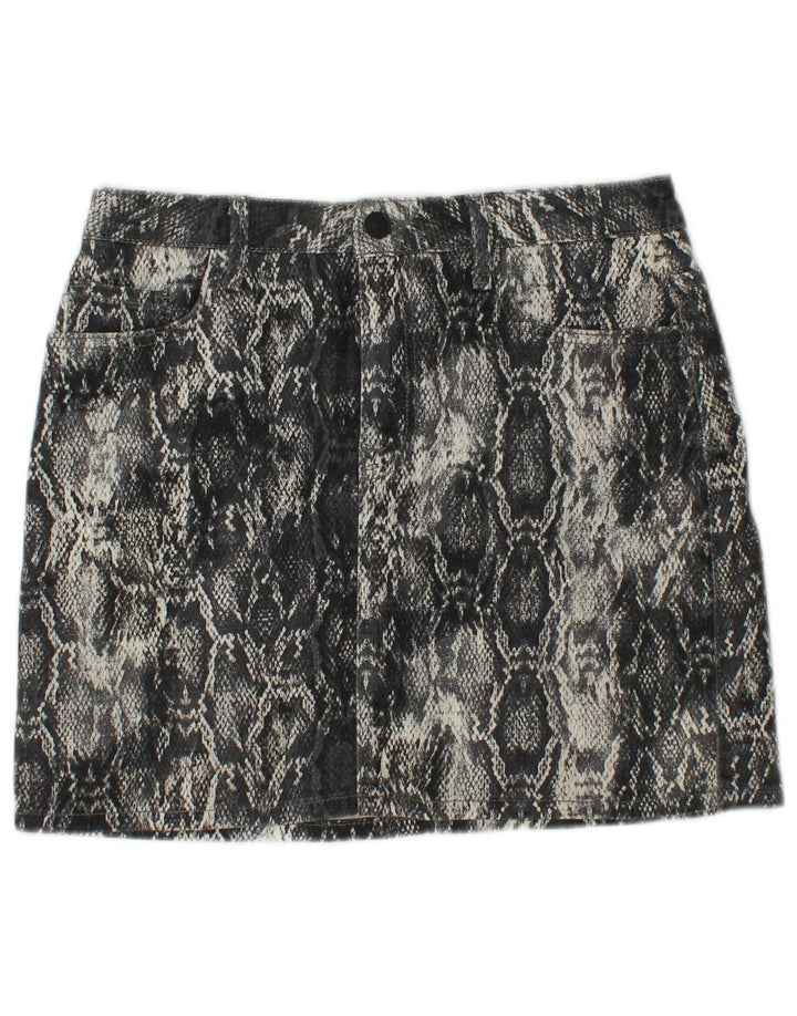 ZARA Damen Minirock Medium W30 Graue Baumwolle mit Animal-Print