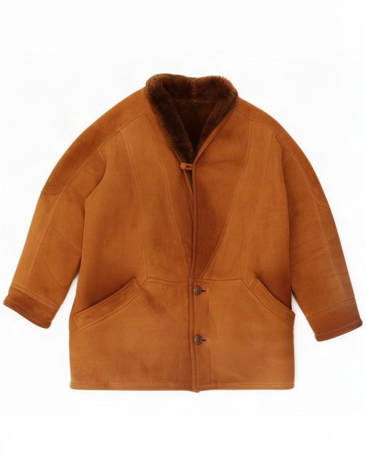 Vintage Herren-Lammfelljacke mit 3 Knöpfen, UK 40, großes braunes Leder