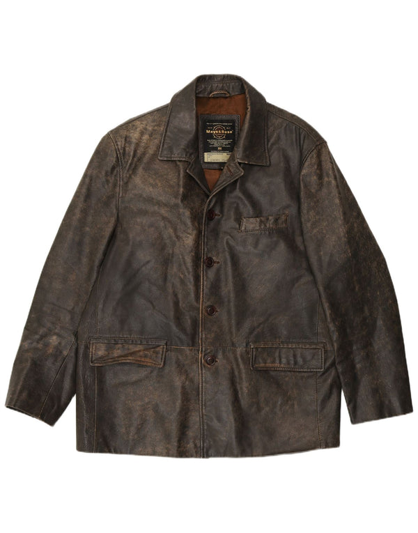 Mays & Rose Mens Leather Jacket IT 50 Large Brown Leather