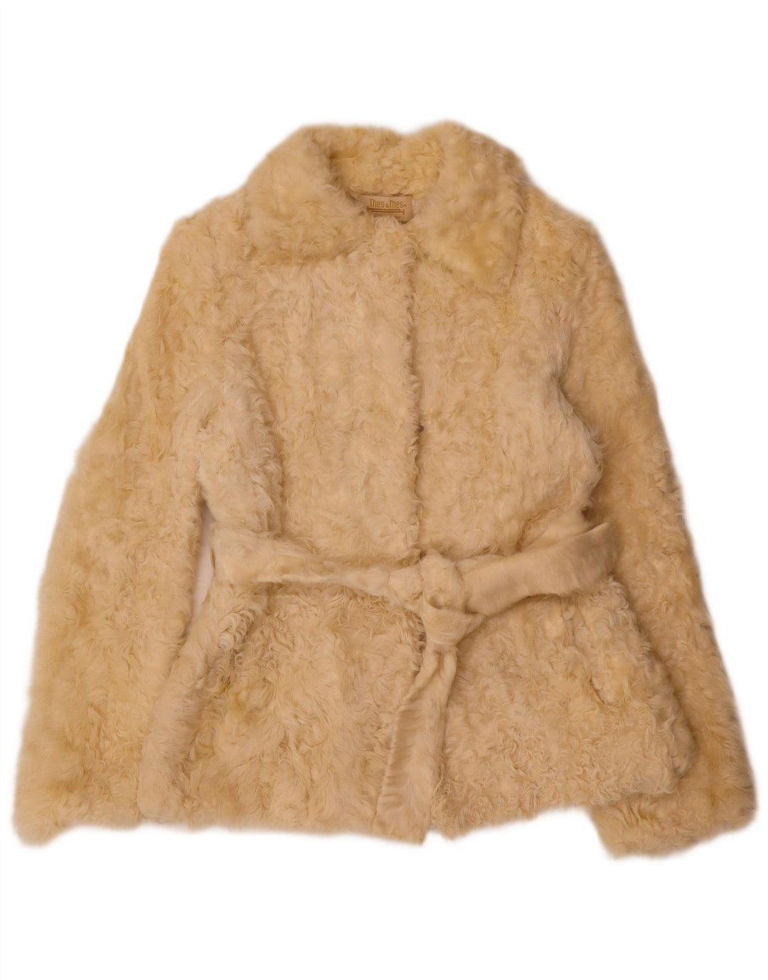 Vintage Damen Kunstfelljacke UK 12 Medium Beige