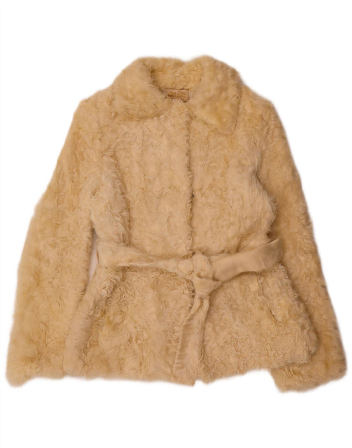 Vintage Damen Kunstfelljacke UK 12 Medium Beige