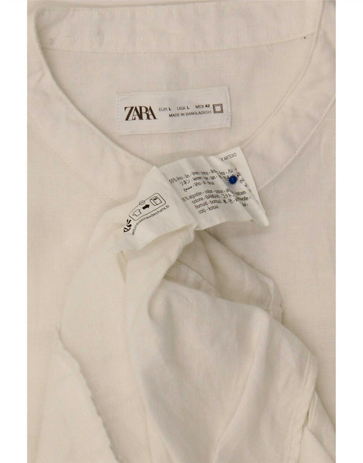 Zara Herren-Pullover-Hemd, großes weißes Leinen