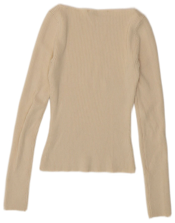 Zara Damen Crop Top Langarm UK 8 Small Beige