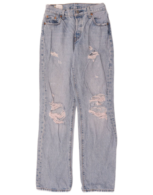 Levi's Damen 501 Distressed Straight Jeans W23 L30 Blaue Baumwolle