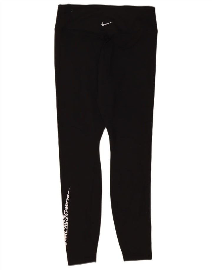 NIKE Womens Dri Fit Graphic Leggings UK 12 Mittelschwarzes Polyester