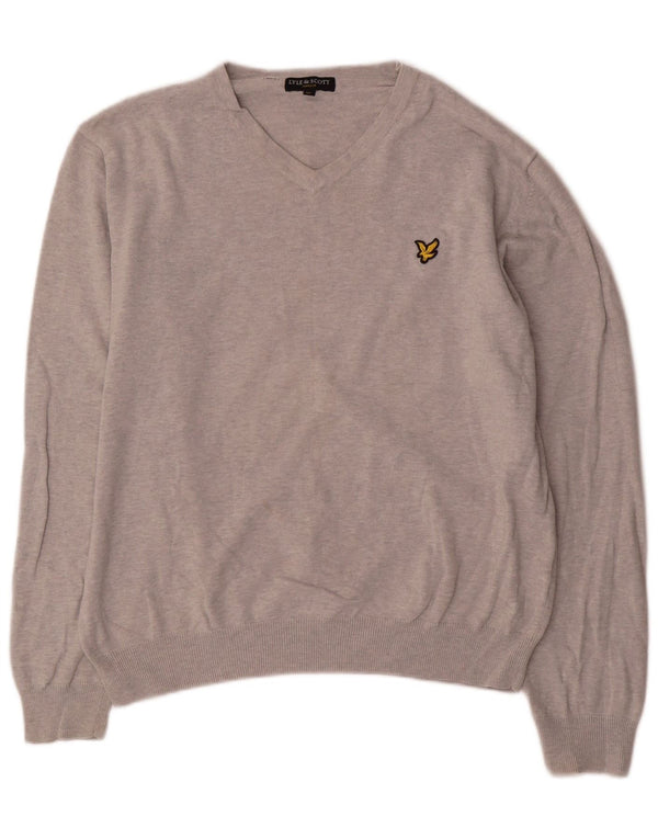 Lyle & Scott Damen-Pullover mit V-Ausschnitt, Gr. 18, XL, grau gefleckte Baumwolle