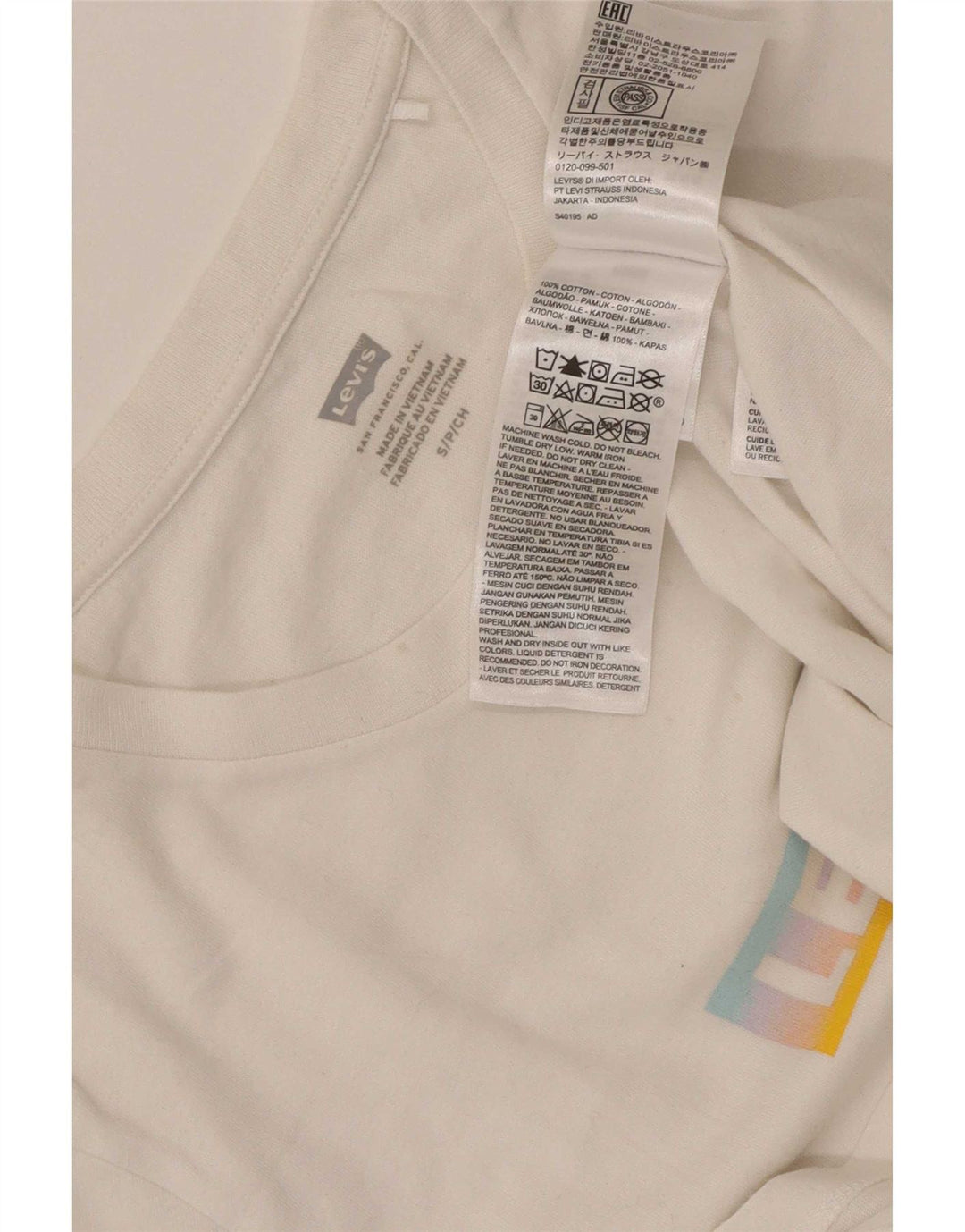 Levi's Damen-T-Shirt mit Grafik, UK 8, Größe S, weiße Baumwolle