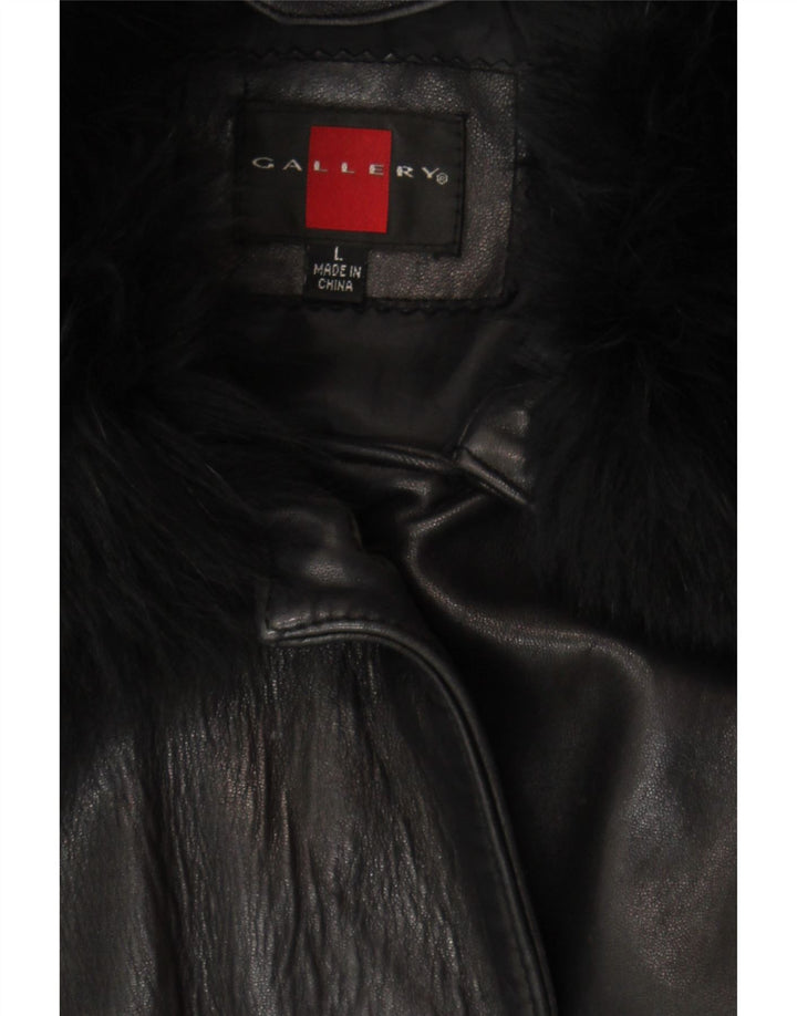 GALLERY Womens Leather Coat UK 16 Large Black Leather Vintage Gallery and Second-Hand Gallery from Messina Hembry 