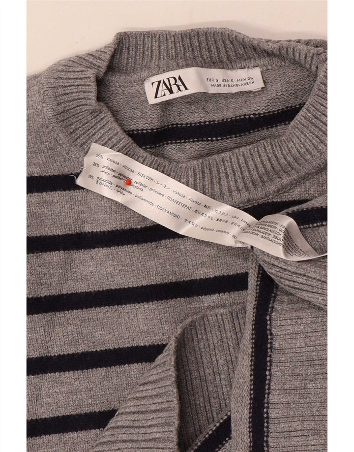 Zara Damen-Pullover, übergroß, Rundhalsausschnitt, Gr. 10, klein, grau gestreift