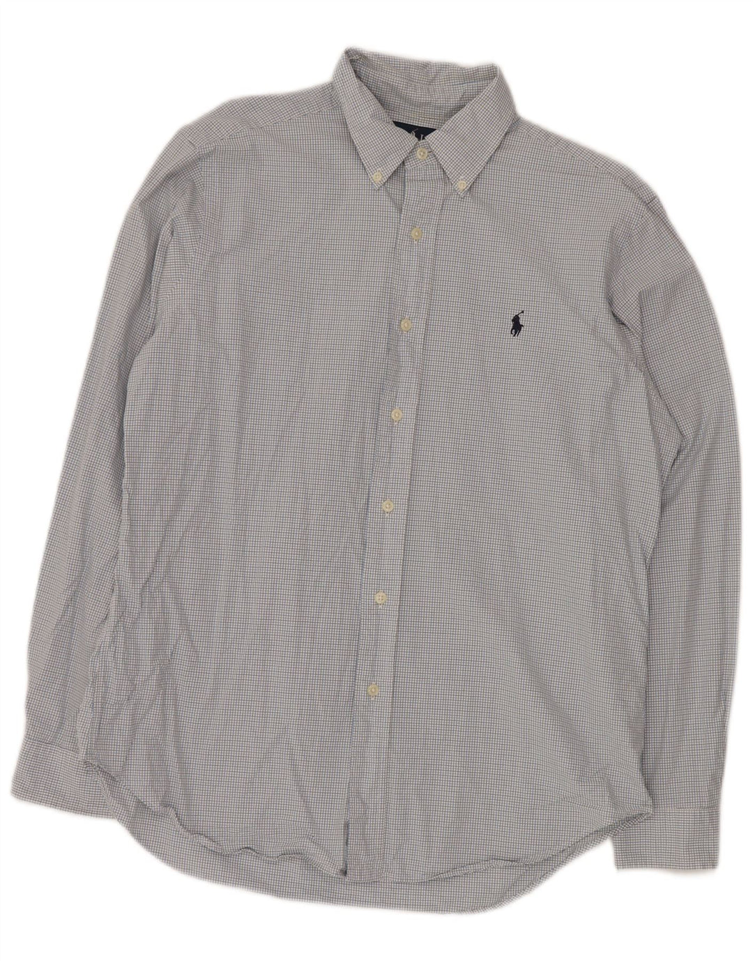 RALPH LAUREN Herrenhemd Größe 15 1/2 Mittelblaue Gingham-Baumwolle