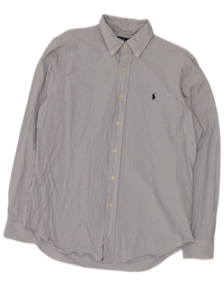 RALPH LAUREN Herrenhemd Größe 15 1/2 Mittelblaue Gingham-Baumwolle