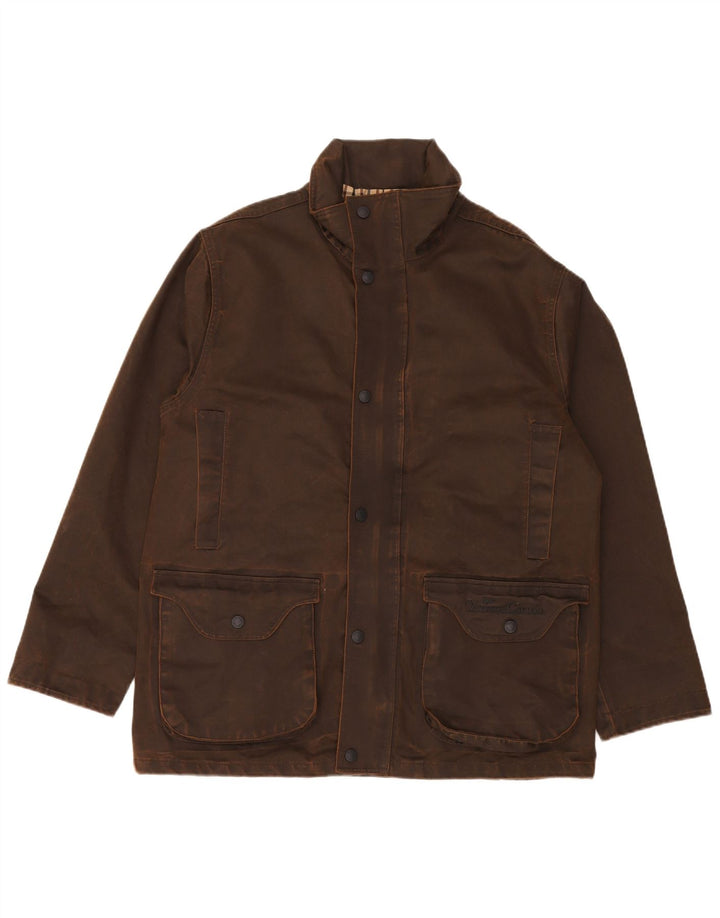 Verney Carron Herrenjacke aus gewachster Baumwolle, UK 40, großes braunes Polyester