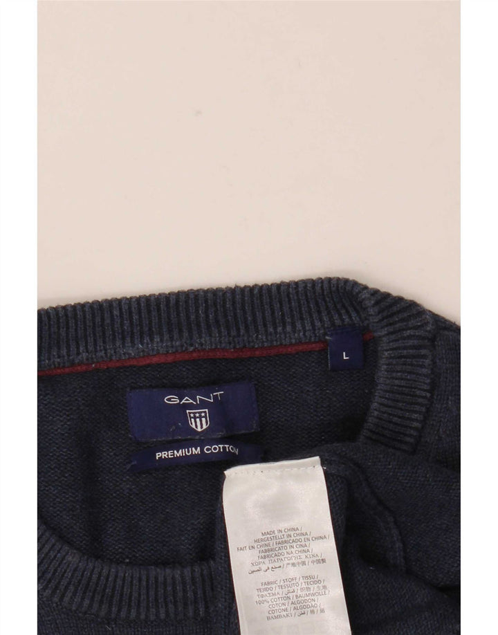 Gant Herren-Pullover mit Rundhalsausschnitt, groß, marineblaue Baumwolle