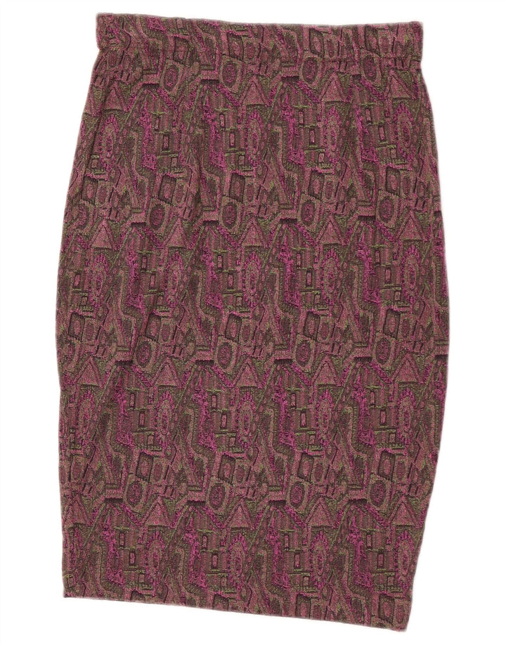 Vintage Damen Bleistiftrock Groß W32 Burgund Geometrisch Polyester
