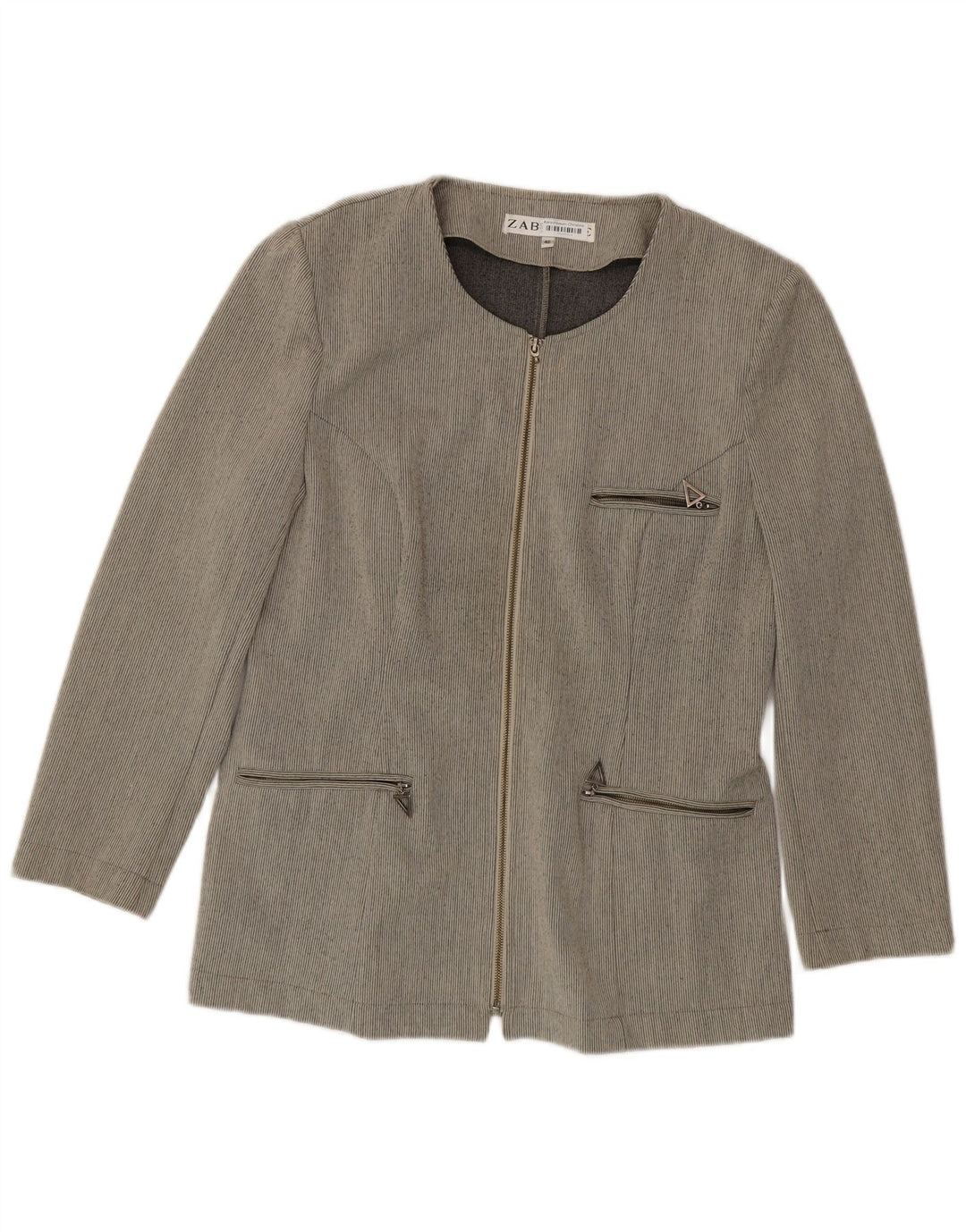 Zabaione Damen-Blazer mit durchgehendem Reißverschluss IT 42 Mittelgrauer Nadelstreifen