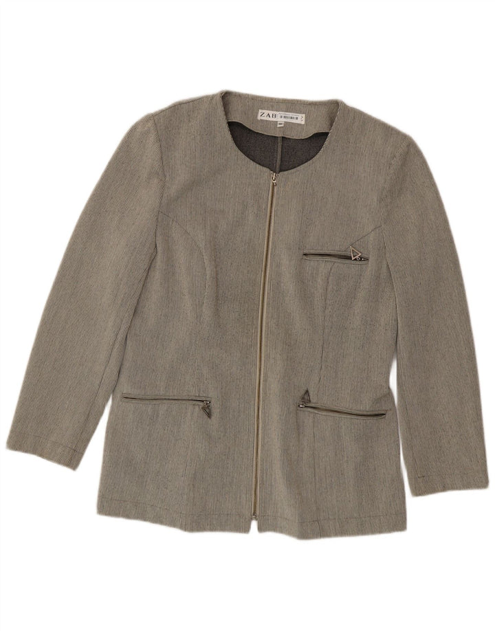 Zabaione Damen-Blazer mit durchgehendem Reißverschluss IT 42 Mittelgrauer Nadelstreifen