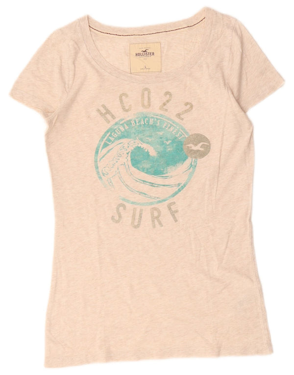 Hollister Womens Graphic T-Shirt Top UK 14 Large Beige Baumwolle