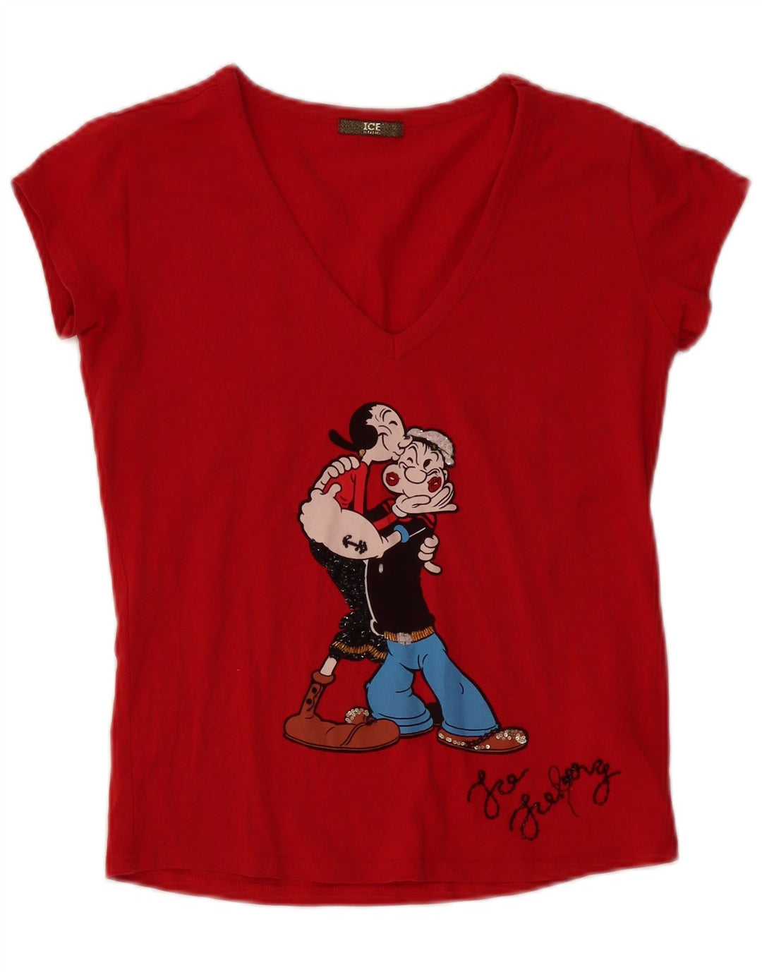 ICEBERG Popeye Grafik-T-Shirt für Damen, UK 12, mittelrot, Baumwolle