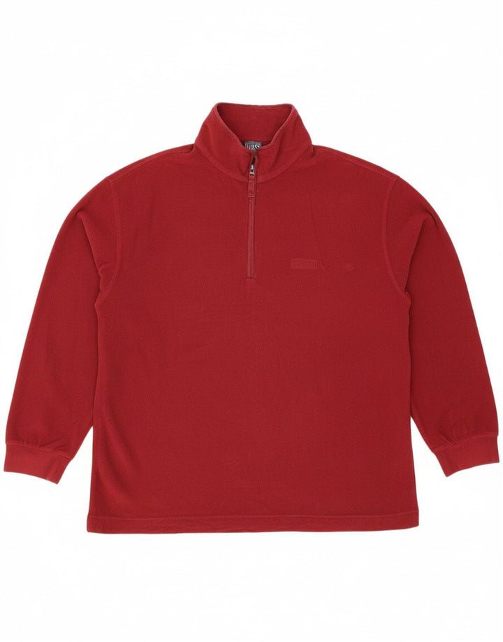 THINK PINK Mens Zip Neck Fleece Jumper Medium Burgundy