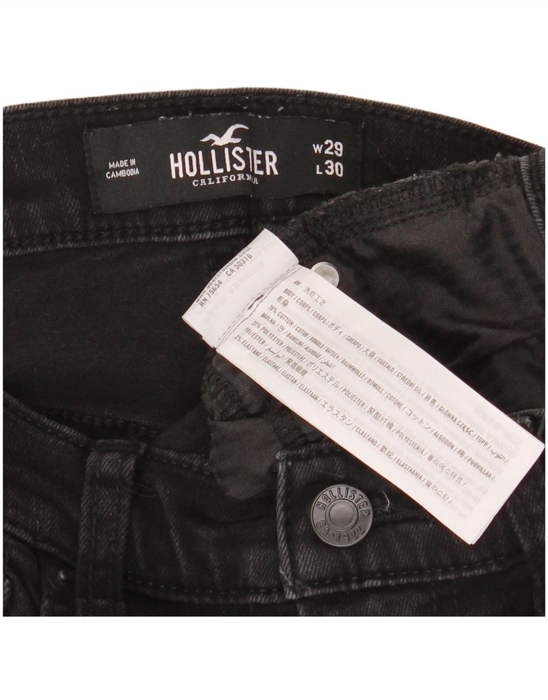 HOLLISTER Damen Distressed Skinny Jeans W29 L30 Schwarze Baumwolle