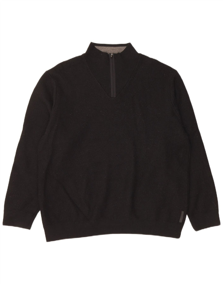 MARKS & SPENCER Herren Blauer Harbor-Pullover mit Reißverschluss, XL, schwarzes Acryl