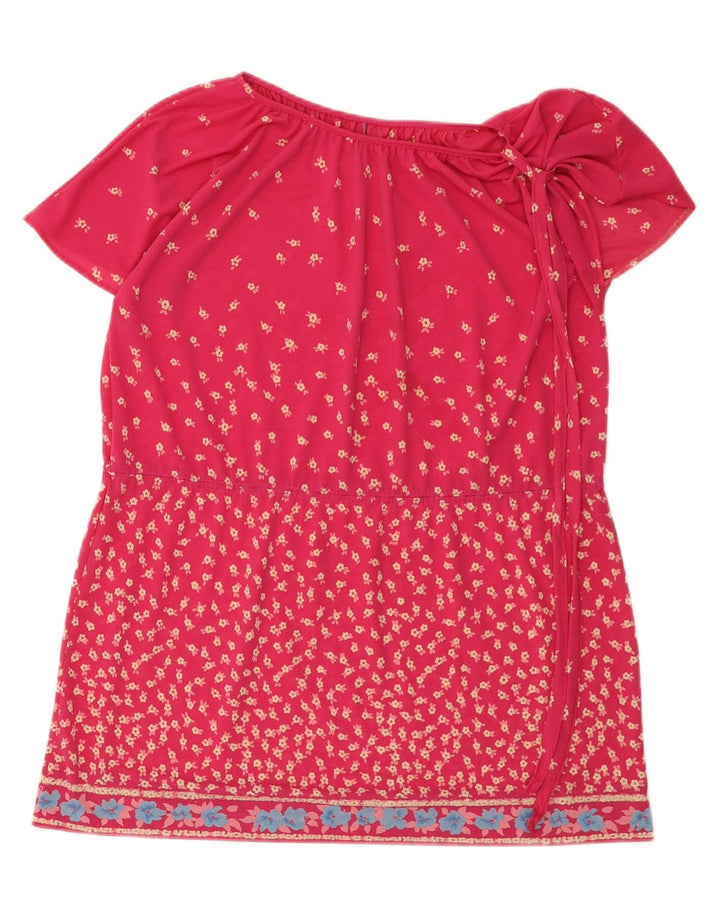 Vintage Damen Tunikakleid EU 42 Großes rosa geblümtes Polyester