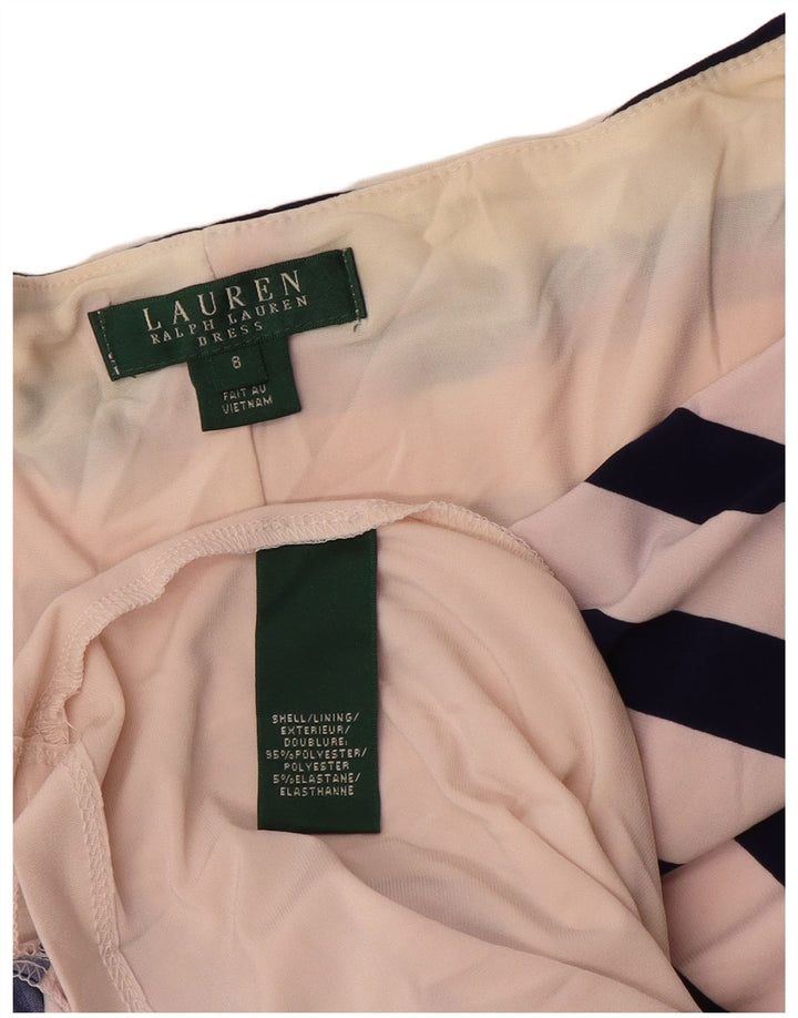 Ralph Lauren Damen ärmelloses Etuikleid US 8 Mittelweiß gestreift