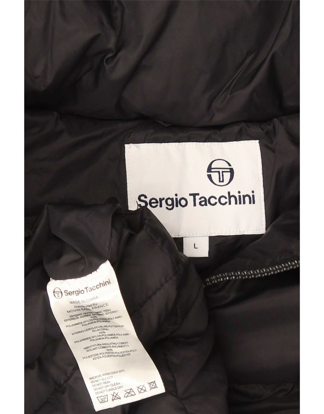 Sergio Tacchini gepolsterte Herrenjacke mit Kapuze, UK 40, großes schwarzes Nylon