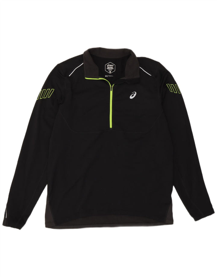 Asics Herren-Pullover-Trainingsanzugoberteil mit Reißverschluss und Halsausschnitt, groß, Schwarz, Farbblock