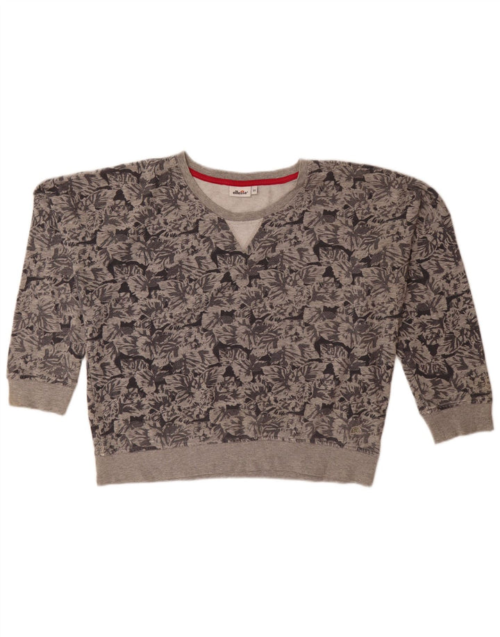 Ellesse Damen-Sweatshirt-Pullover in Übergröße, UK 14, mittelgraue, geblümte Baumwolle