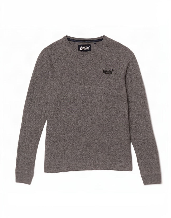 Superdry Herren-Oberteil aus langärmliger, mittelgrau gefleckter Baumwolle