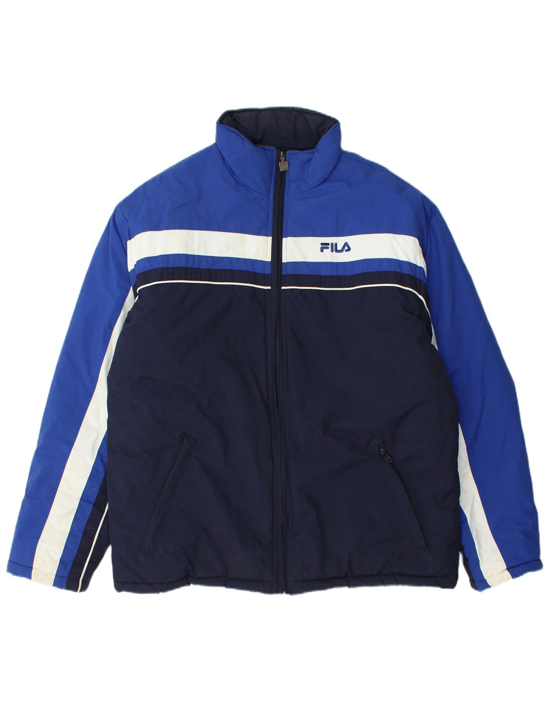 FILA Herren Wattierte Jacke UK 36 Small Marineblau Colourblock Polyamid