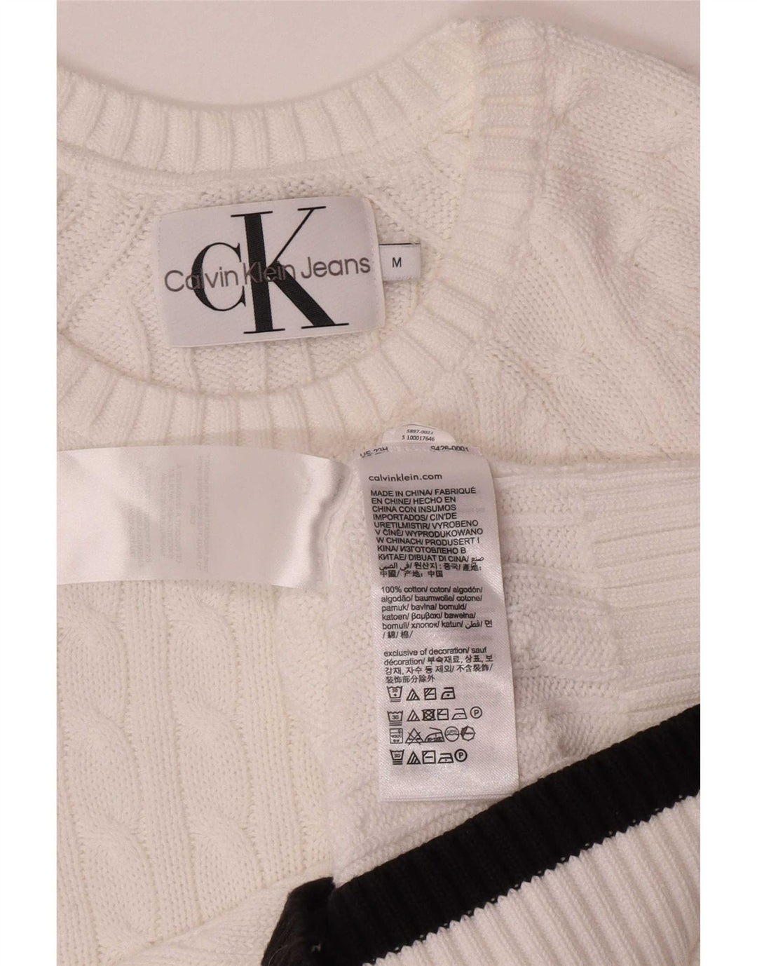 Calvin Klein Jeans Damen Pullover mit Rundhalsausschnitt, UK 12, Mittelweiß