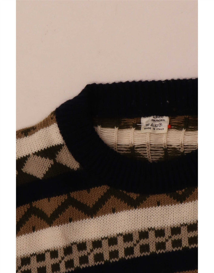 Vintage Herren-Pullover mit U-Boot-Ausschnitt, mittelgroß, mehrfarbig, geometrisch