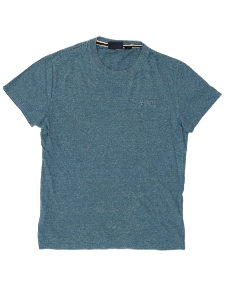 SUPERDRY Herren-T-Shirt-Oberteil, klein, blau gesprenkelte Baumwolle