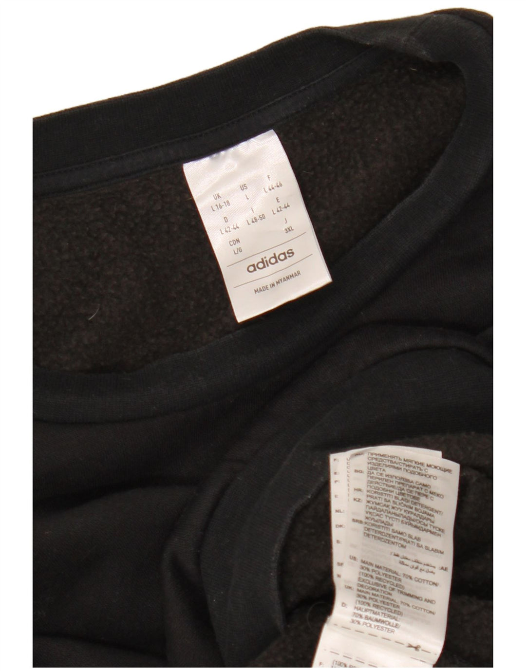 ADIDAS Damen Crop Oversized Sweatshirt Pullover UK 16/18 Large Schwarze Baumwolle