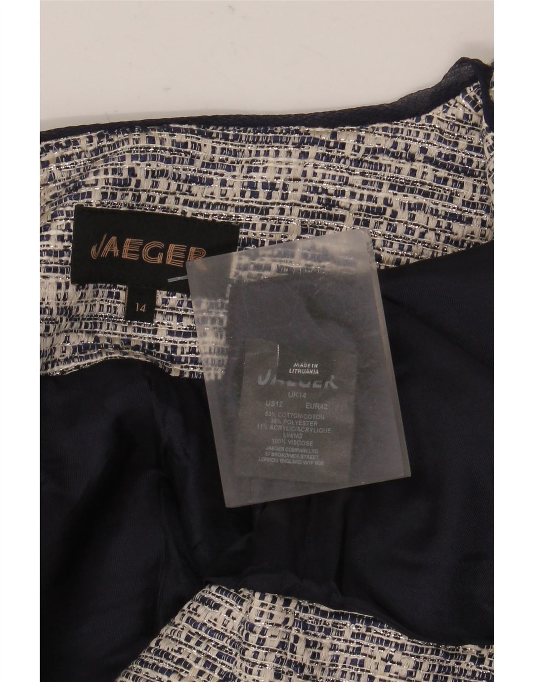 Jaeger Womens Crop Open Blazer Jacke UK 14 Große graue Baumwolle