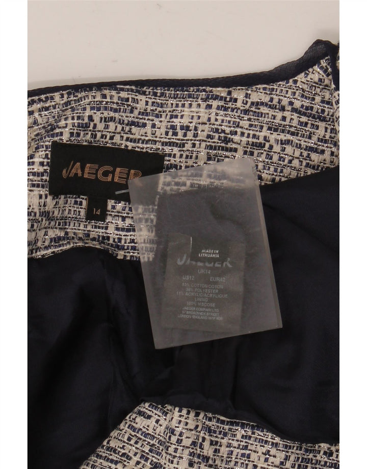 Jaeger Womens Crop Open Blazer Jacke UK 14 Große graue Baumwolle