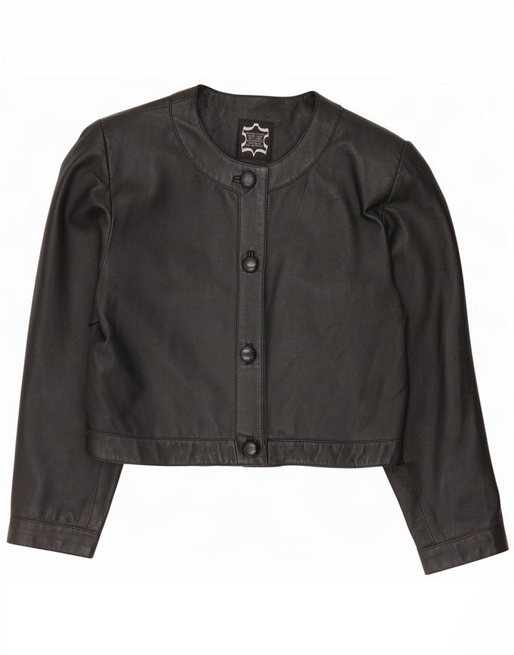 Vintage Damen Übergroße Leder Bolero Jacke IT 40 Small Schwarz