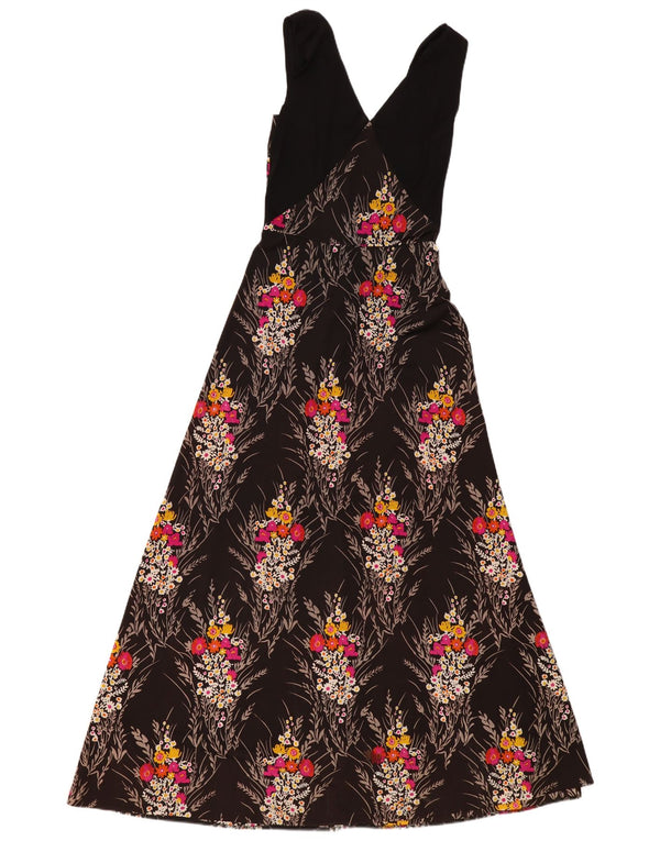 VINTAGE Womens Sleeveless Maxi Dress UK 4 XS Black Floral
