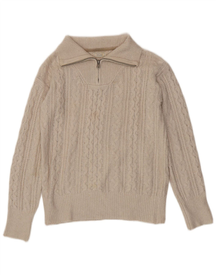 FAT FACE Damen-Pullover mit Reißverschluss am Hals, UK 14, Medium, gebrochenes weißes Nylon