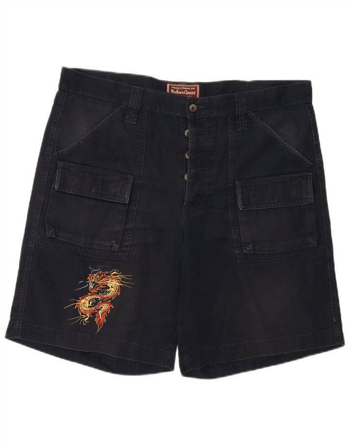 Marlboro Classics Herren-Cargoshorts mit Grafik, EU 56, 3XL, W40, schwarze Baumwolle