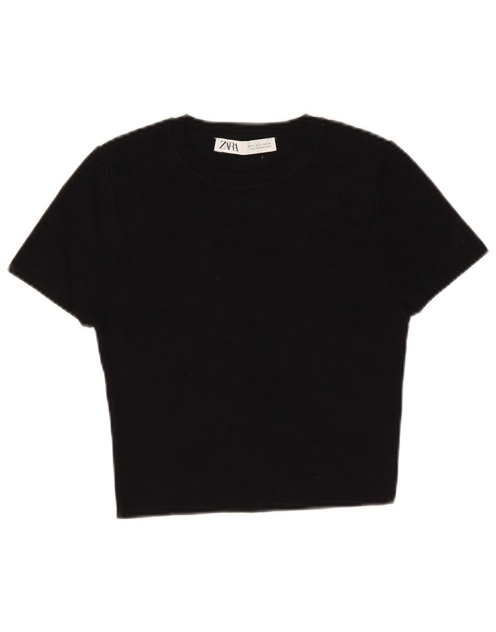Zara Damen Crop T-Shirt Top UK 12 Medium Schwarz Viskose