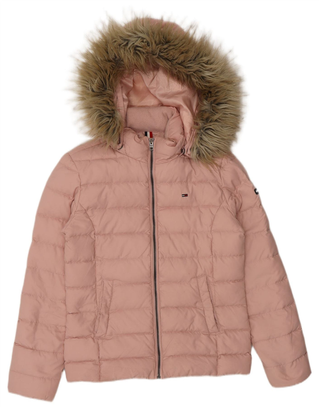 Tommy Hilfiger Damen-Jacke mit Kapuze, gepolstert, UK 10, Größe S, rosa, Polyester