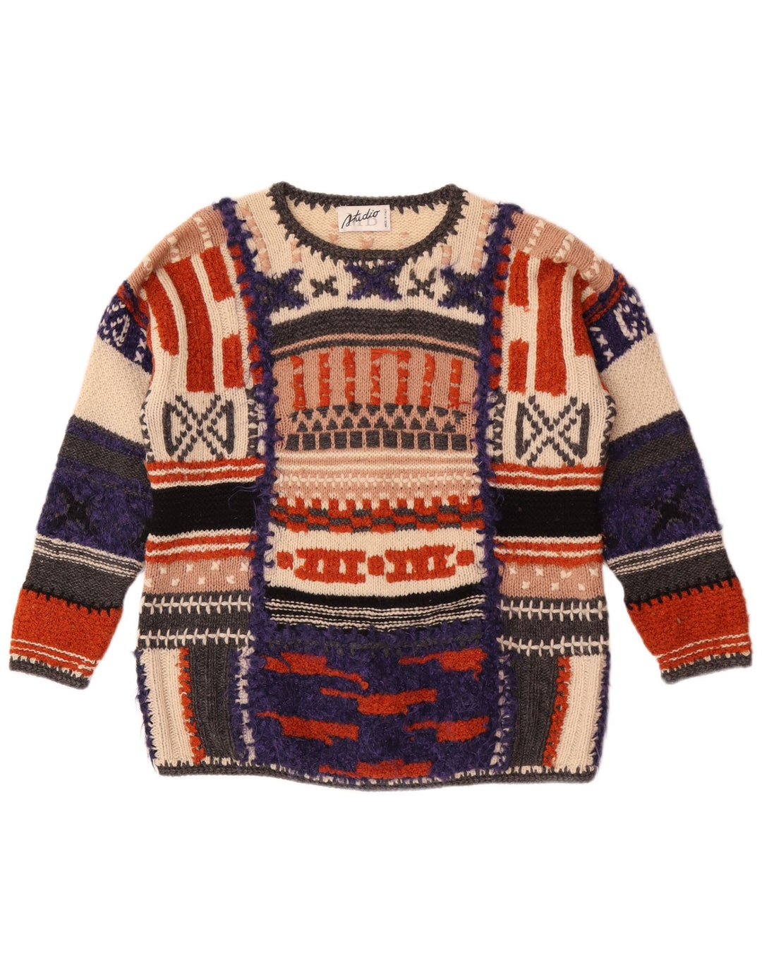 Studio MB Damen-Pullover mit Rundhalsausschnitt, Gr. 14, groß, mehrfarbig, Retro
