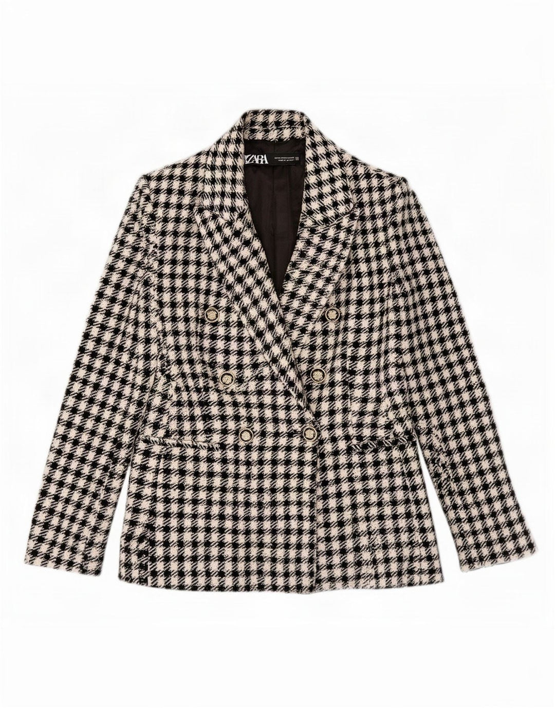 Zweireihiger Blazer für Damen von Zara, Gr. 6, XS, schwarzes Gingham-Polyester