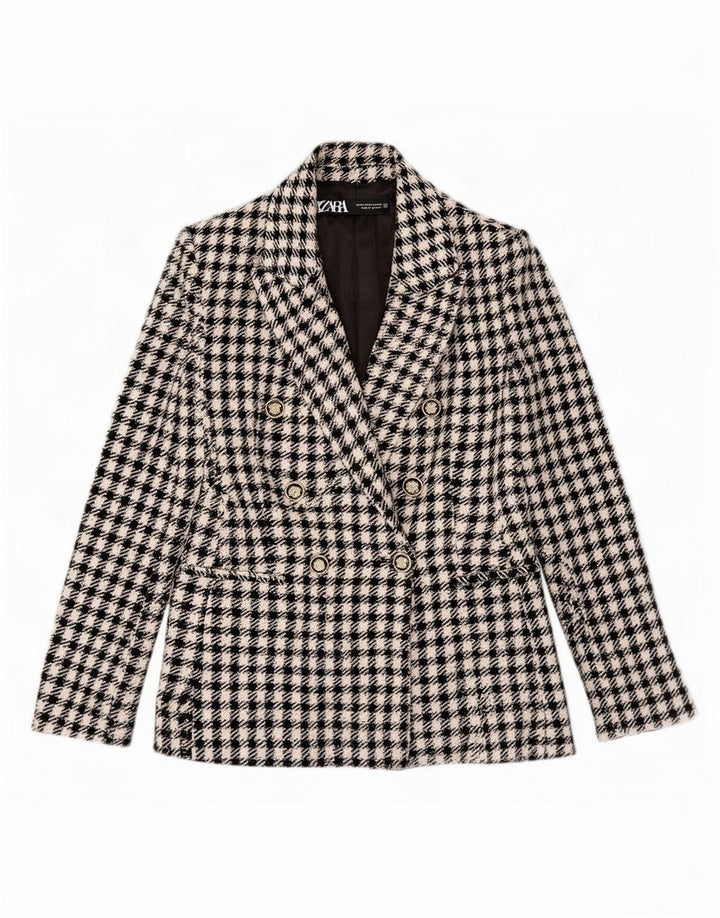 Zweireihiger Blazer für Damen von Zara, Gr. 6, XS, schwarzes Gingham-Polyester